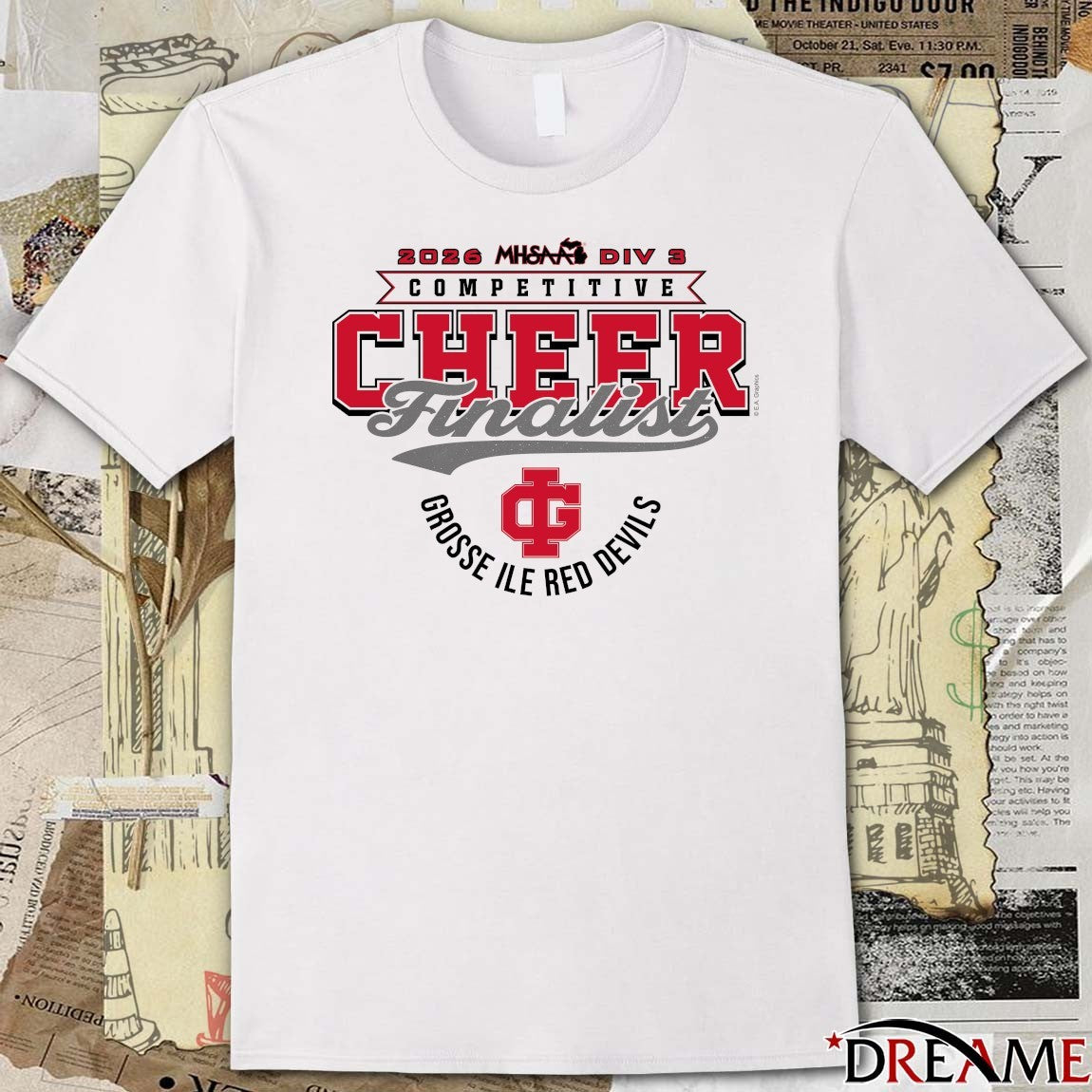 2026 MHSAA Competitive Cheer D3 Finalist Grosse Ile Red Devils t-shirt