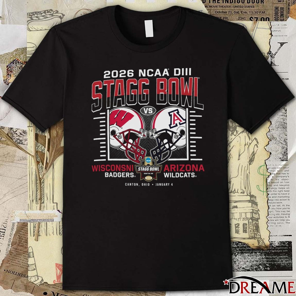 2026 NCAA DII Stagg Bowl Canton Ohio Wisconsin Badgers vs Arizona Wildcats January 4 Helmets t-shirt