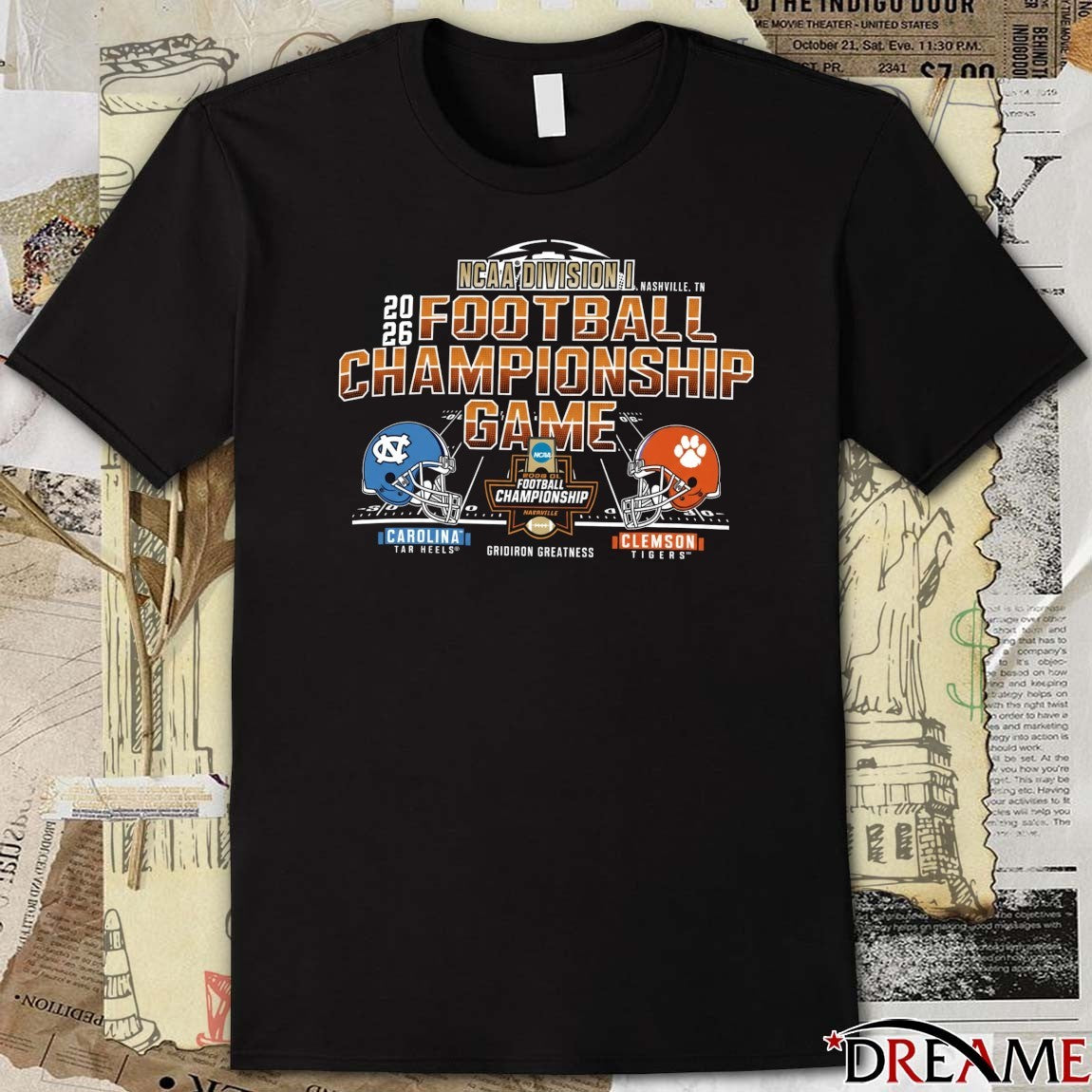 2026 NCAA Division I Nashville TN Football Championship Game North Carolina Tar Heels vs Clemson Tigers Gridiron Greatness Helmets t-shirt