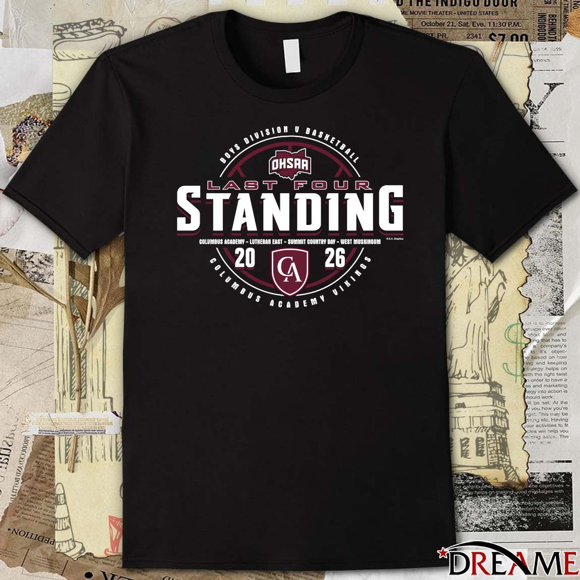 2026 OHSAA Boys Basketball D5 Last Four Standing Columbus Academy Vikings t-shirt