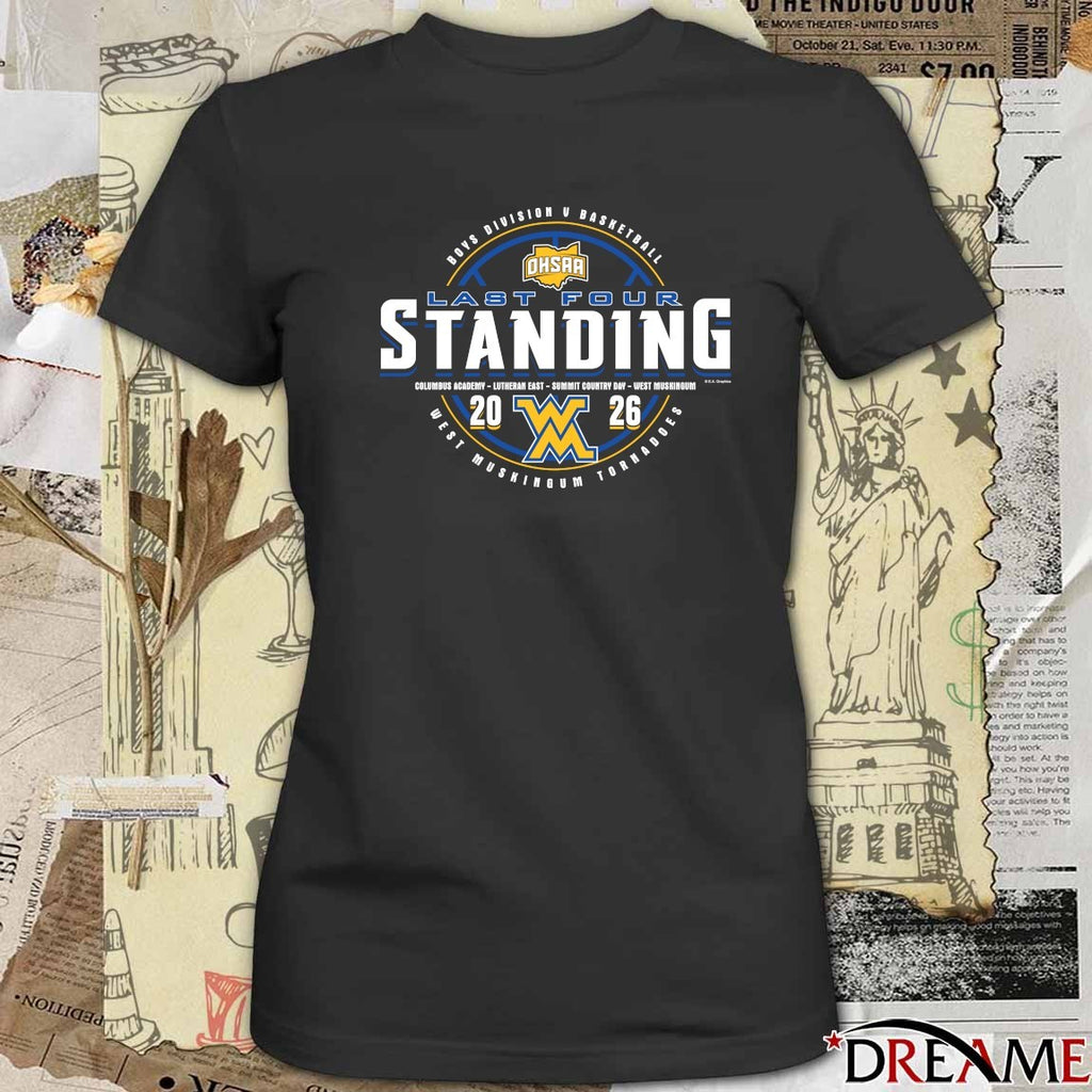 2026 OHSAA Boys Basketball D5 Last Four Standing West Muskingum Tornadoes t-shirt