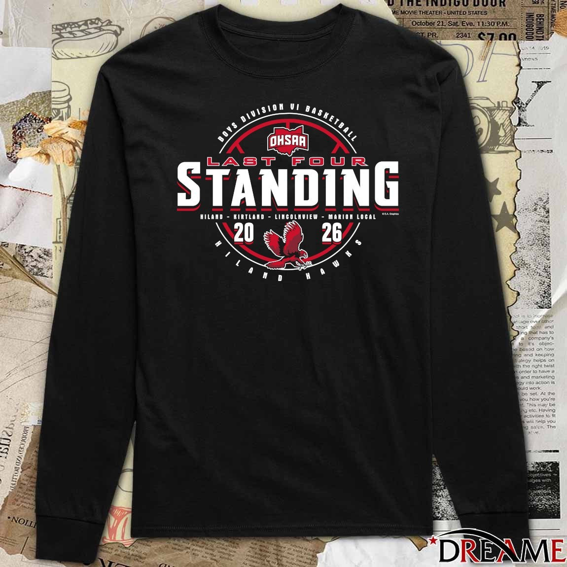 2026 OHSAA Boys Basketball D6 Last Four Standing Hiland Hawks t-shirt
