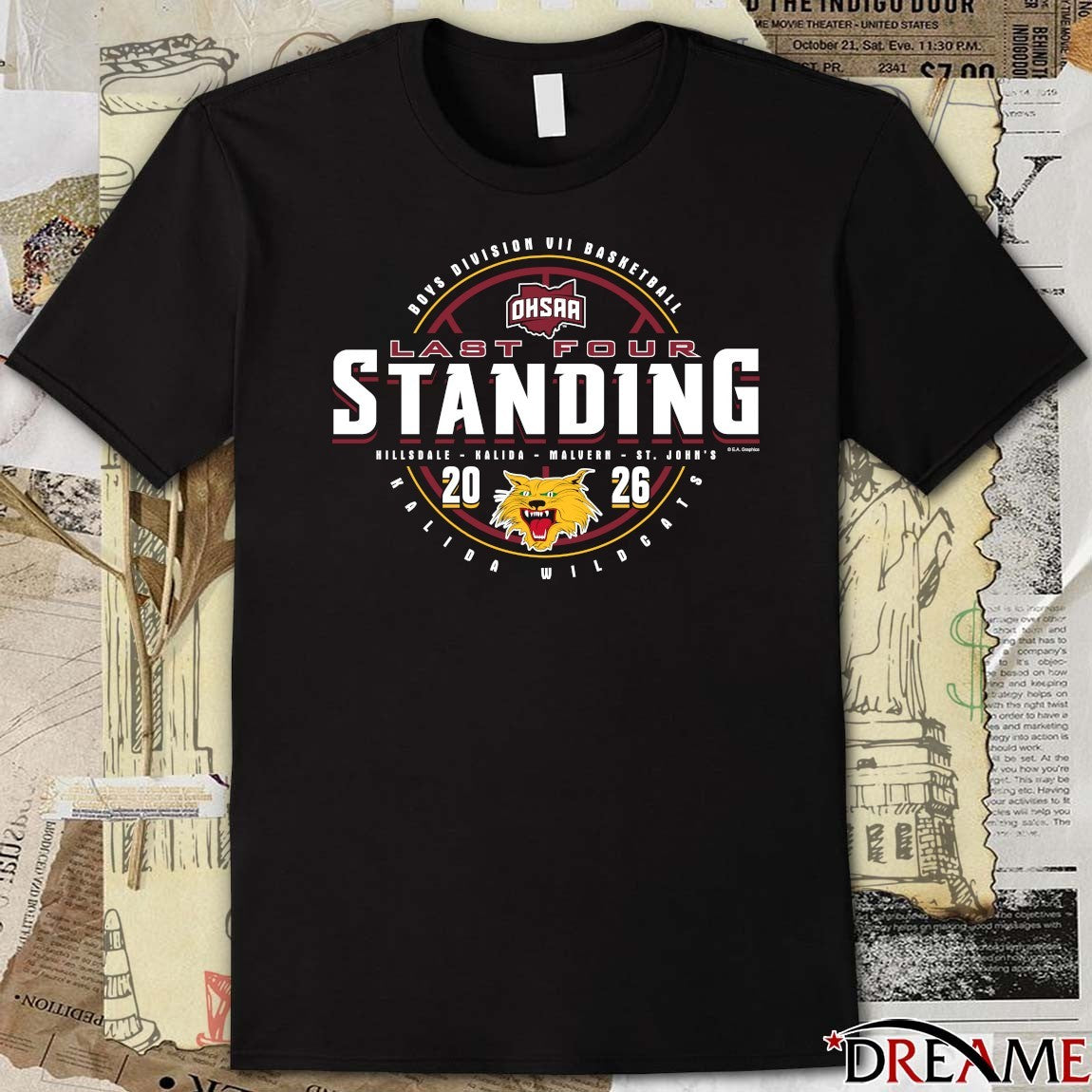 2026 OHSAA Boys Basketball D7 Last Four Standing Kalida Wildcats t-shirt