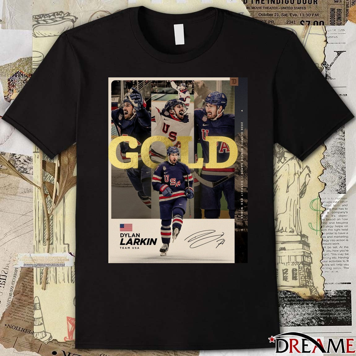 2026 Olympic Winter Games Detroit Red Wings Dylan Larkin Team USA Gold Medal Signature t-shirt