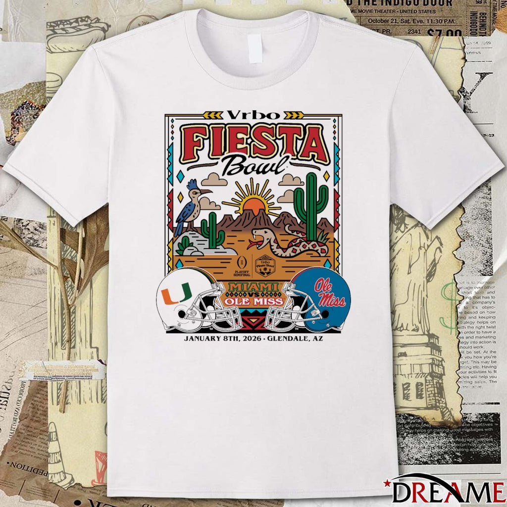 2026 Vrbo Fiesta Bowl Miami Vs Ole Miss Matchup Desert Dudes Glendale AZ t-shirt