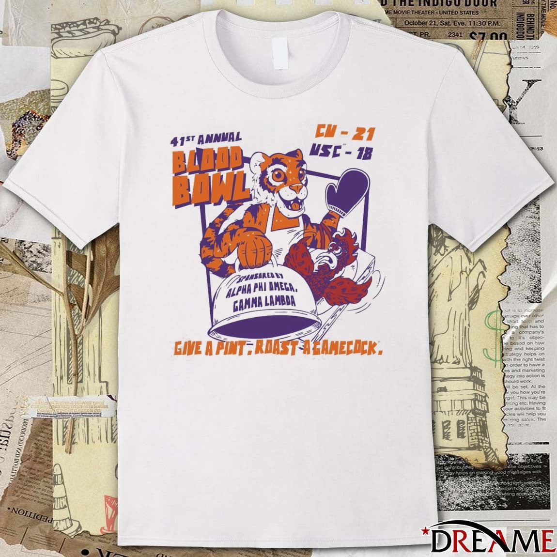 41St Annual Blood Bowl Clemson Tigers 21 18 USC Give A Pint Roast A Gamecock t-shirt