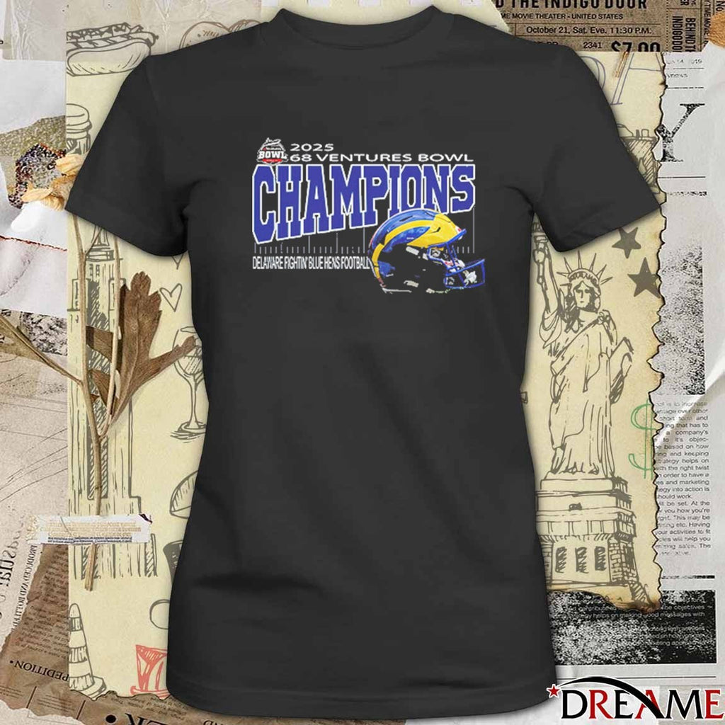 68 Ventures Bowl 2025 Champions Delaware Fightinn Blue Hens Football Helmet Hancock Whitney Stadium In Mobile Alabama December 17th 2025 t-shirt