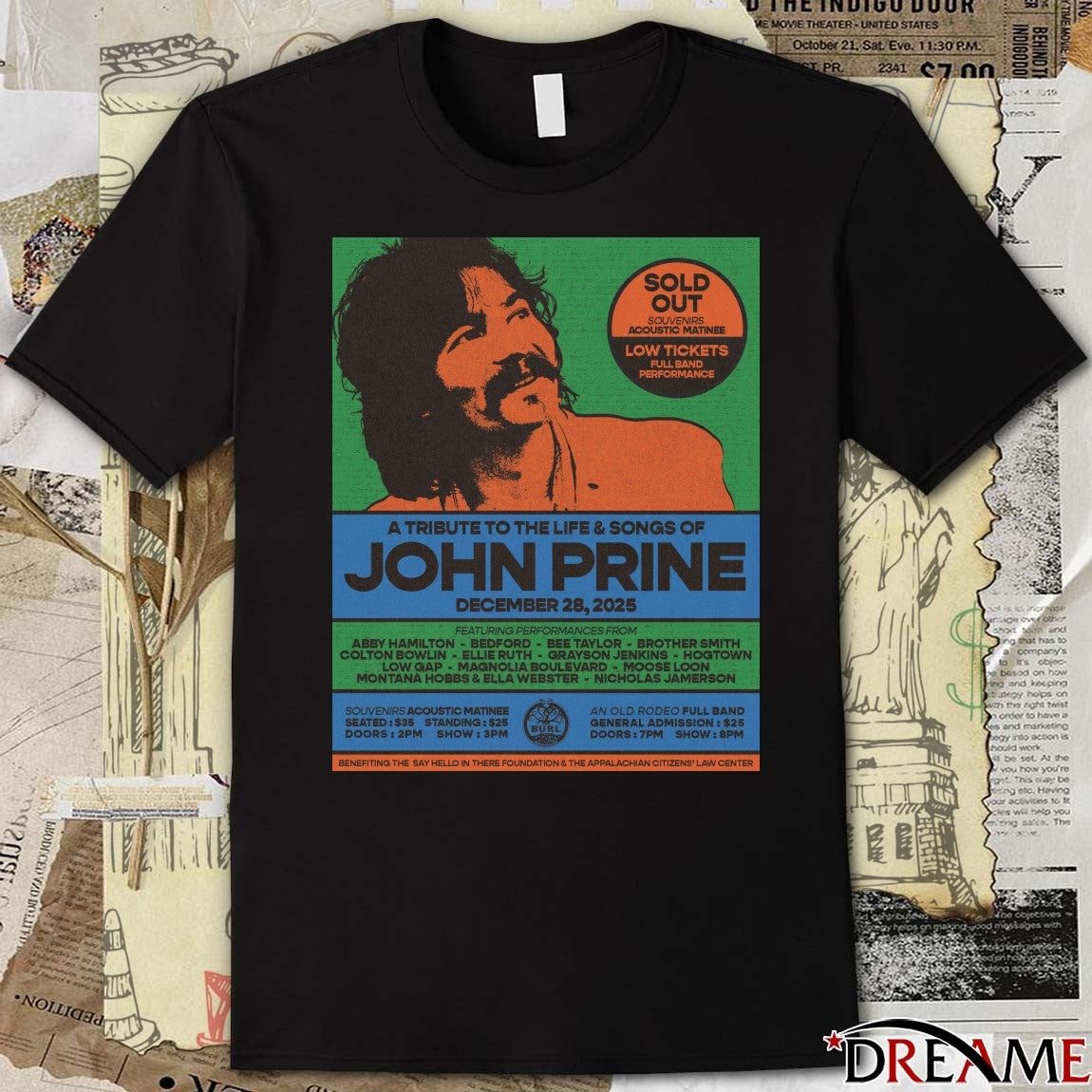 A Tribute to the Life and Songs of John Prine December 28 2025 Poster t-shirt