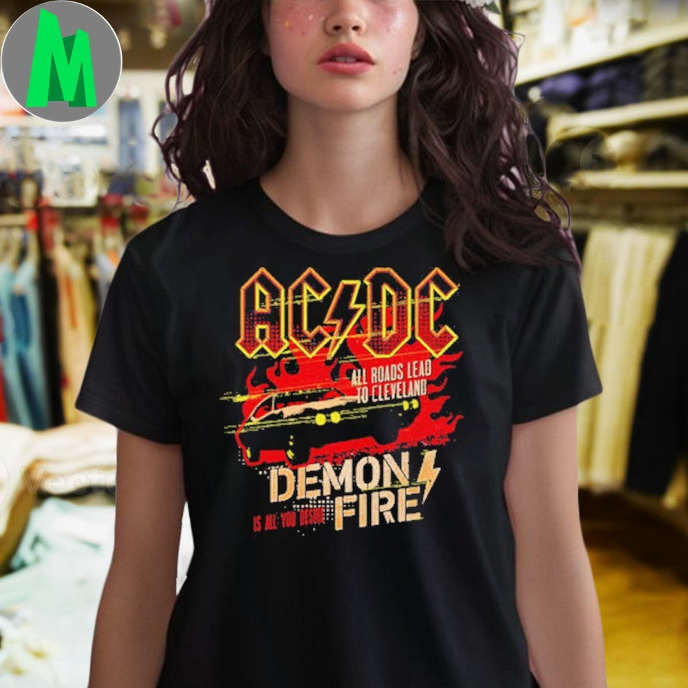 AC DC Demon Fire The Huntington Bank Field 2025 Tour T-Shirt Hard Rock Band Merch