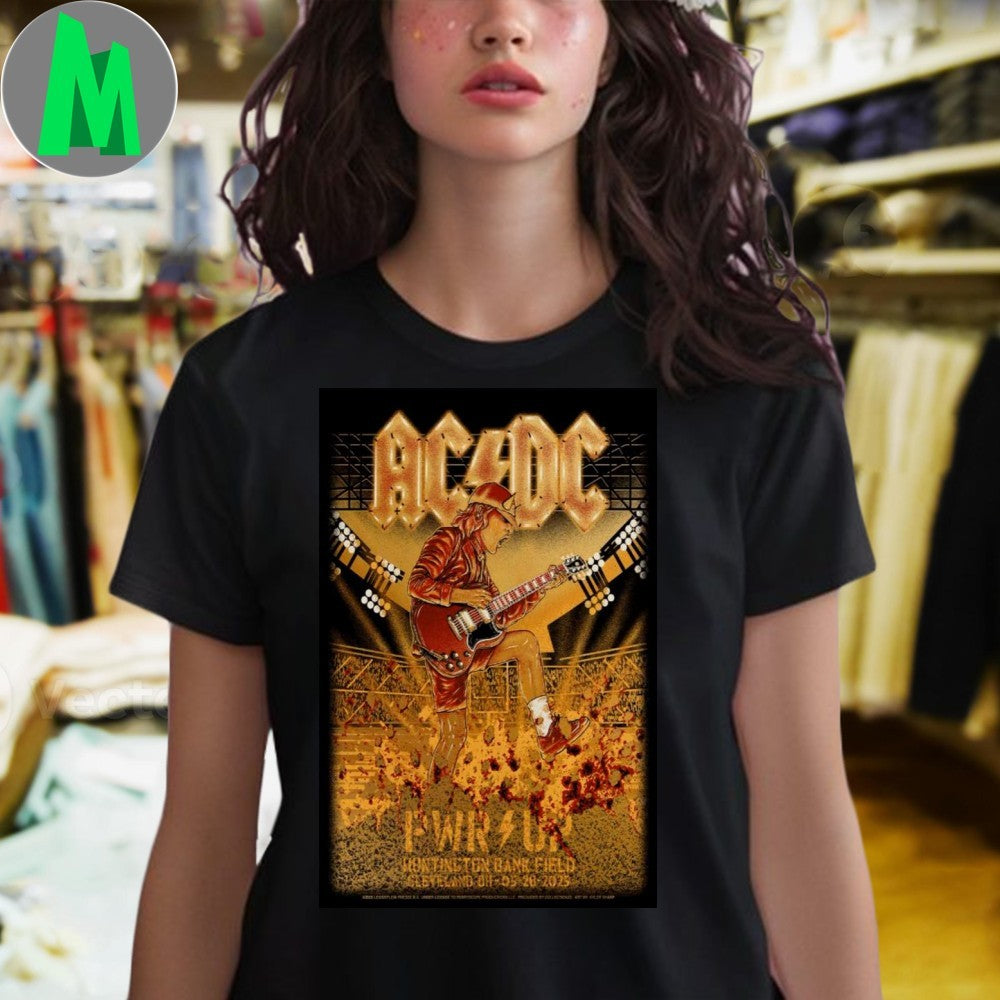 AC DC PWR UP Cleveland 2025 Concert Poster T-Shirt Hard Rock Band Merch Tour Apparel