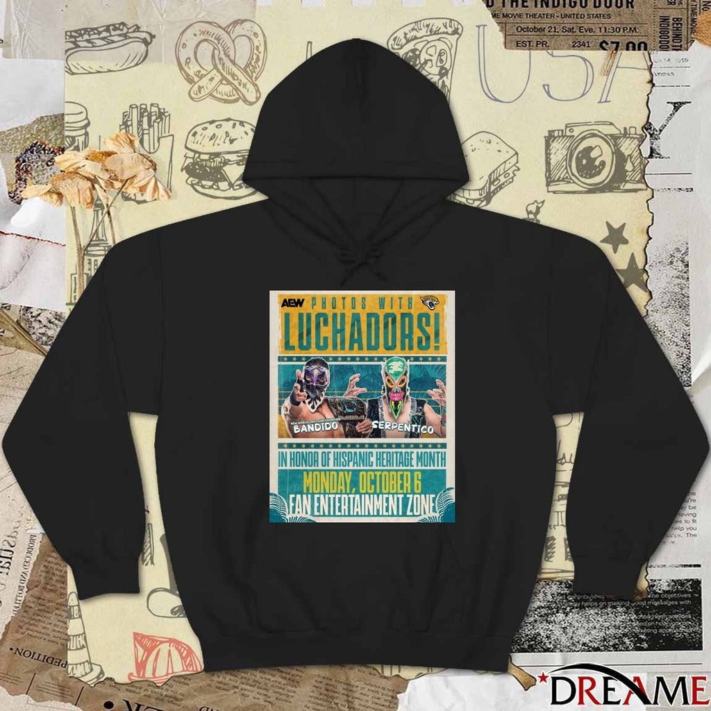 AEW Bandido Vs Serpentico Photos with Luchadors In Honor Of Hispanic Heritage Month October 6 2025 Fan Entertainment Zone Poster t-shirt