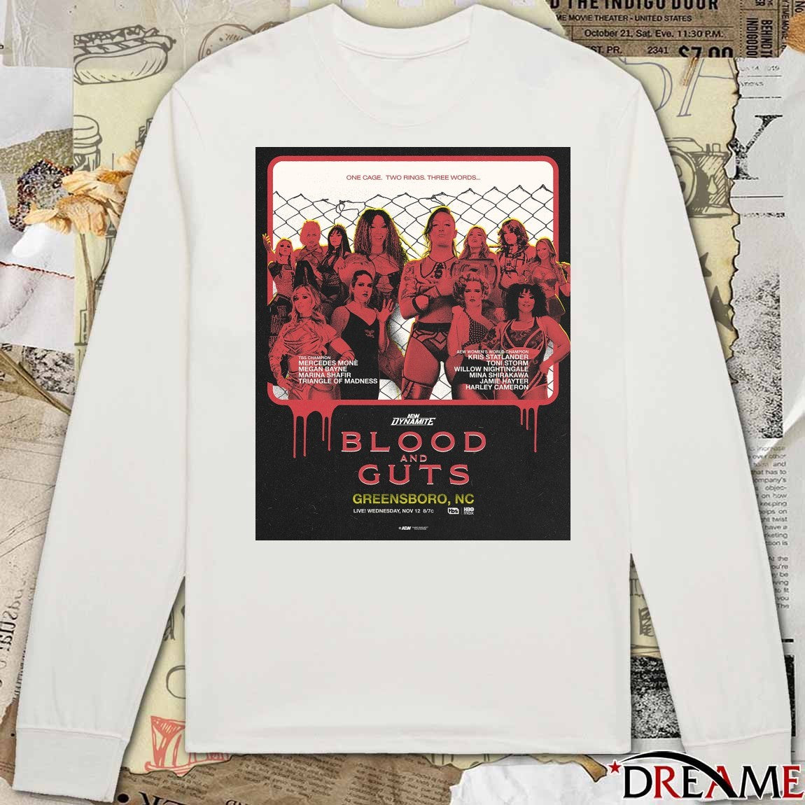 AEW Dynamite Blood and Guts Greensboro, NC November 12 2025 Poster t-shirt
