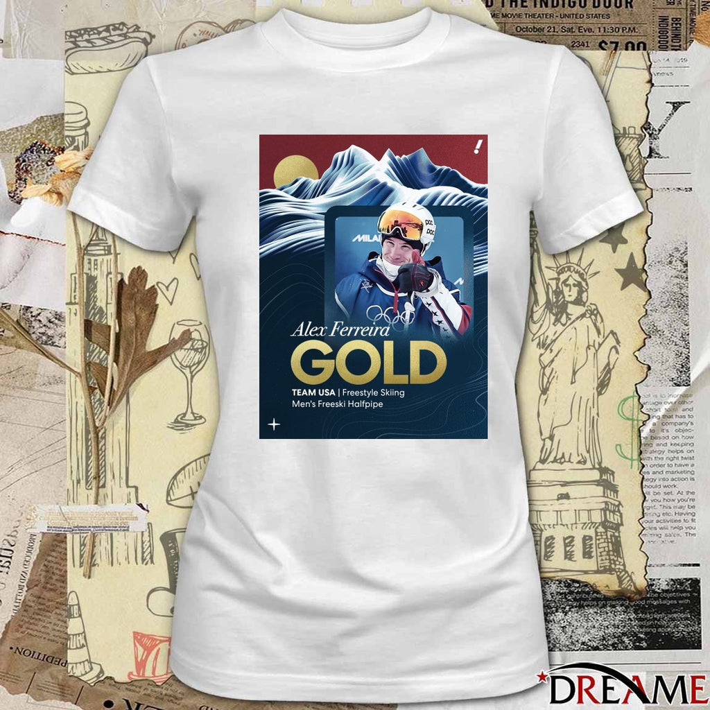 Alex Ferreira GOLD TEAM USA Freestyle Skiing Men’s Freeski Halfpipe Poster t-shirt
