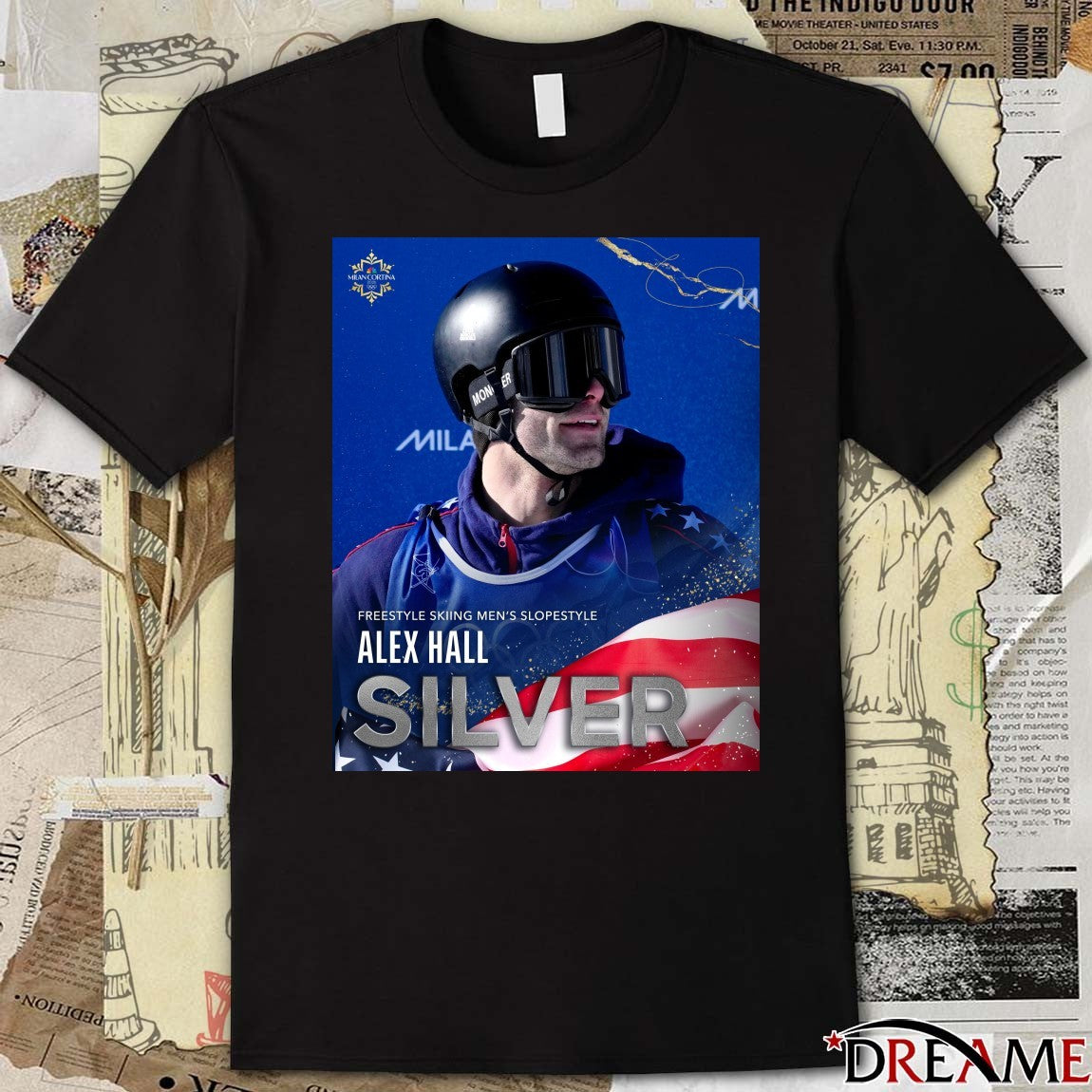 Alex Hall Freestyle Skiing Men’s Slopestyle Silver Milan Cortina 2026 Poster t-shirt