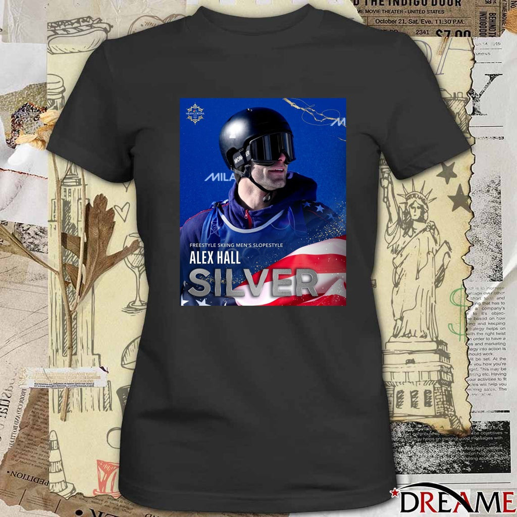 Alex Hall Freestyle Skiing Men’s Slopestyle Silver Milan Cortina 2026 Poster t-shirt