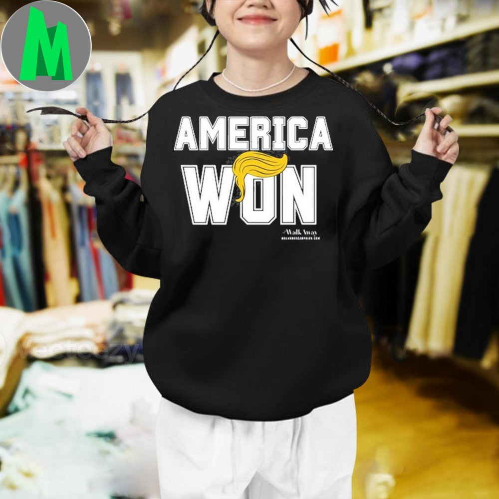 America Won Political Slogan T-Shirt US Flag Graphic Patriotic Tee