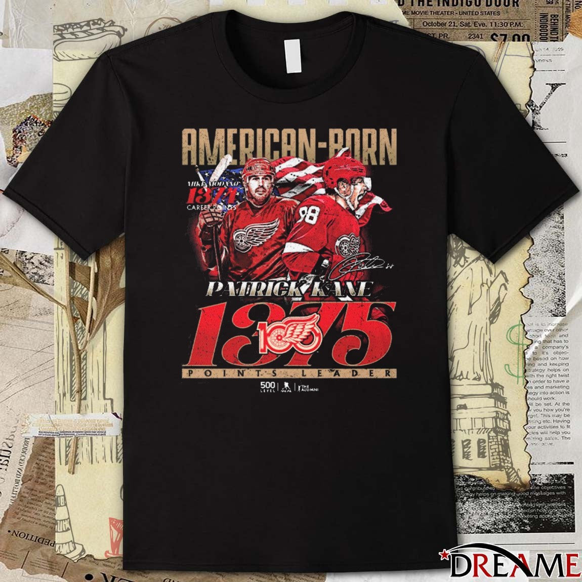 American Born Detroit Red Wings 1375 Points Leader Patrick Kane Signature t-shirt