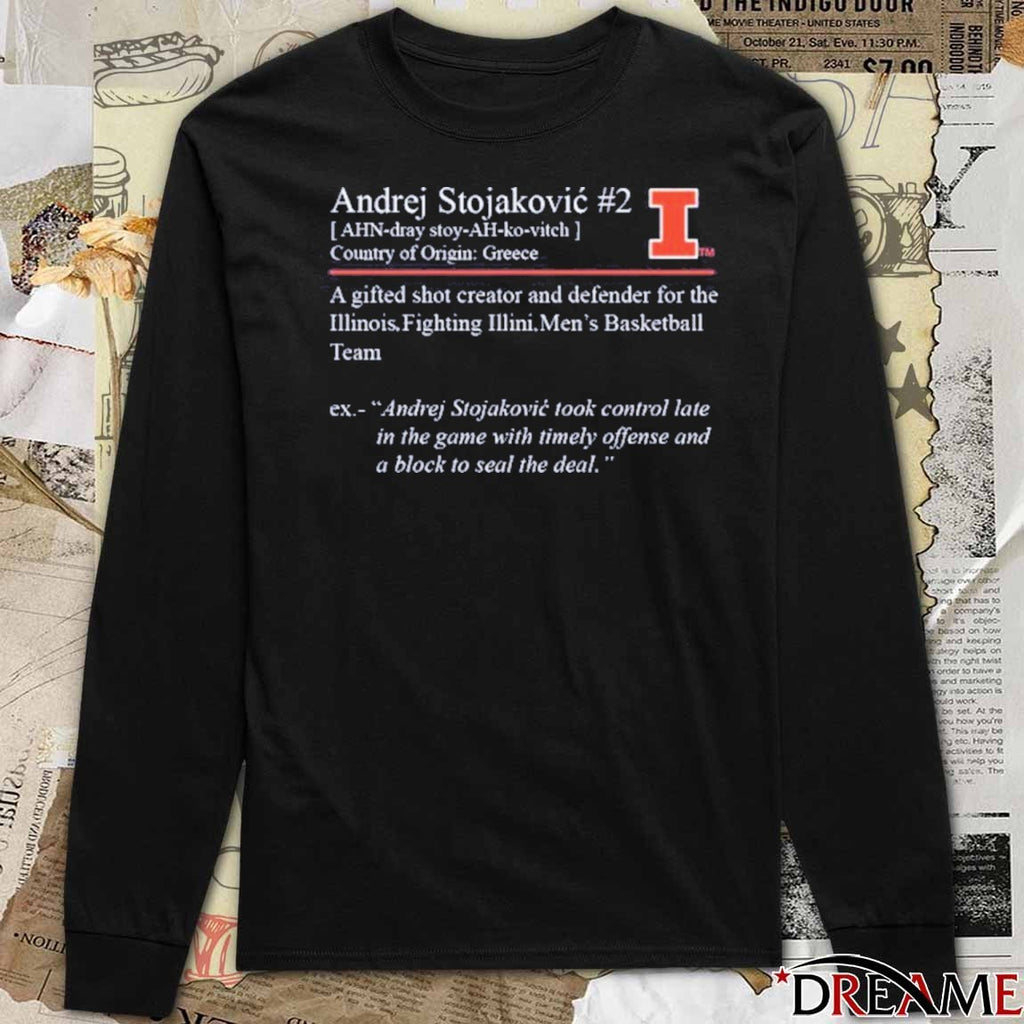 Andrej Stojaković Illinois Fighting Illini Men’s Basketball Country Of Origin Greece t-shirt
