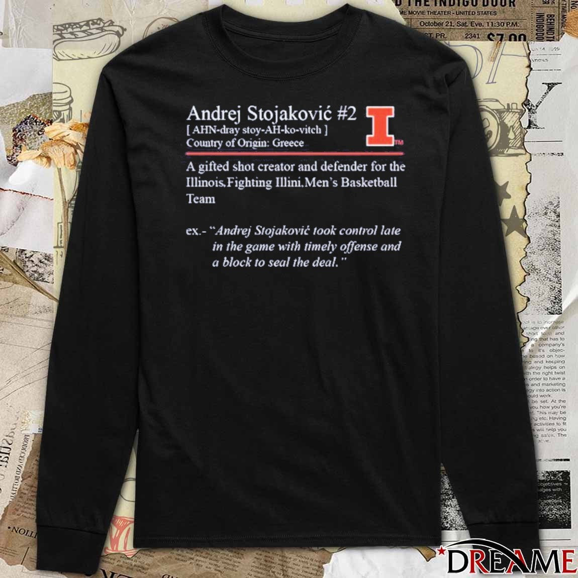 Andrej Stojaković Illinois Fighting Illini Men’s Basketball Country Of Origin Greece t-shirt
