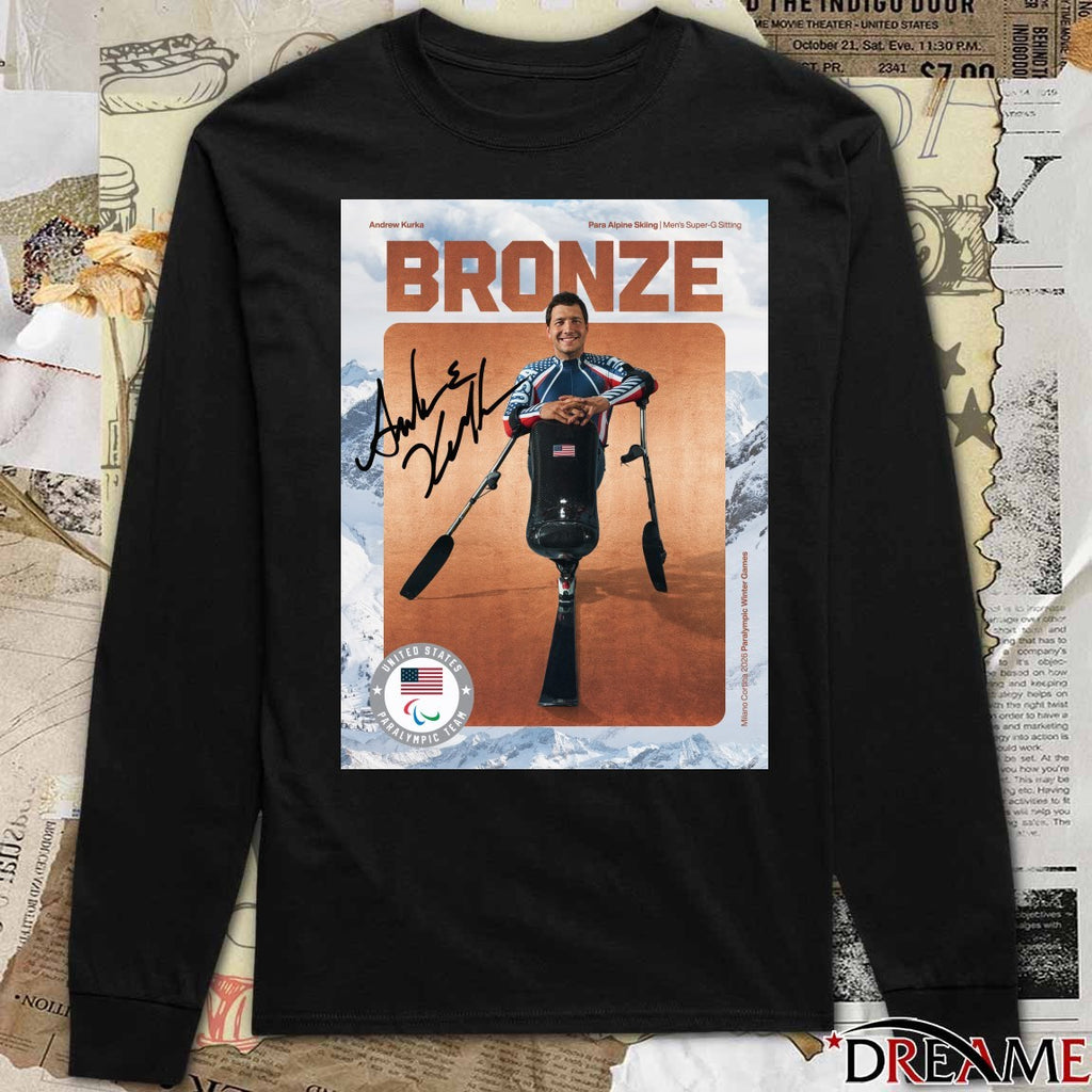 Andrew Kurka Para Alpine Skiing Men’s Super-G Sitting Bronze Medal Signature Poster t-shirt