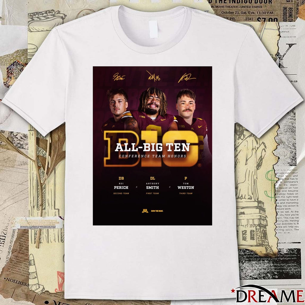 Anthony Smith, Koi Perich and Tom Weston Minnesota Golden Gophers All-Big Ten Conference team honors signatures Poster t-shirt
