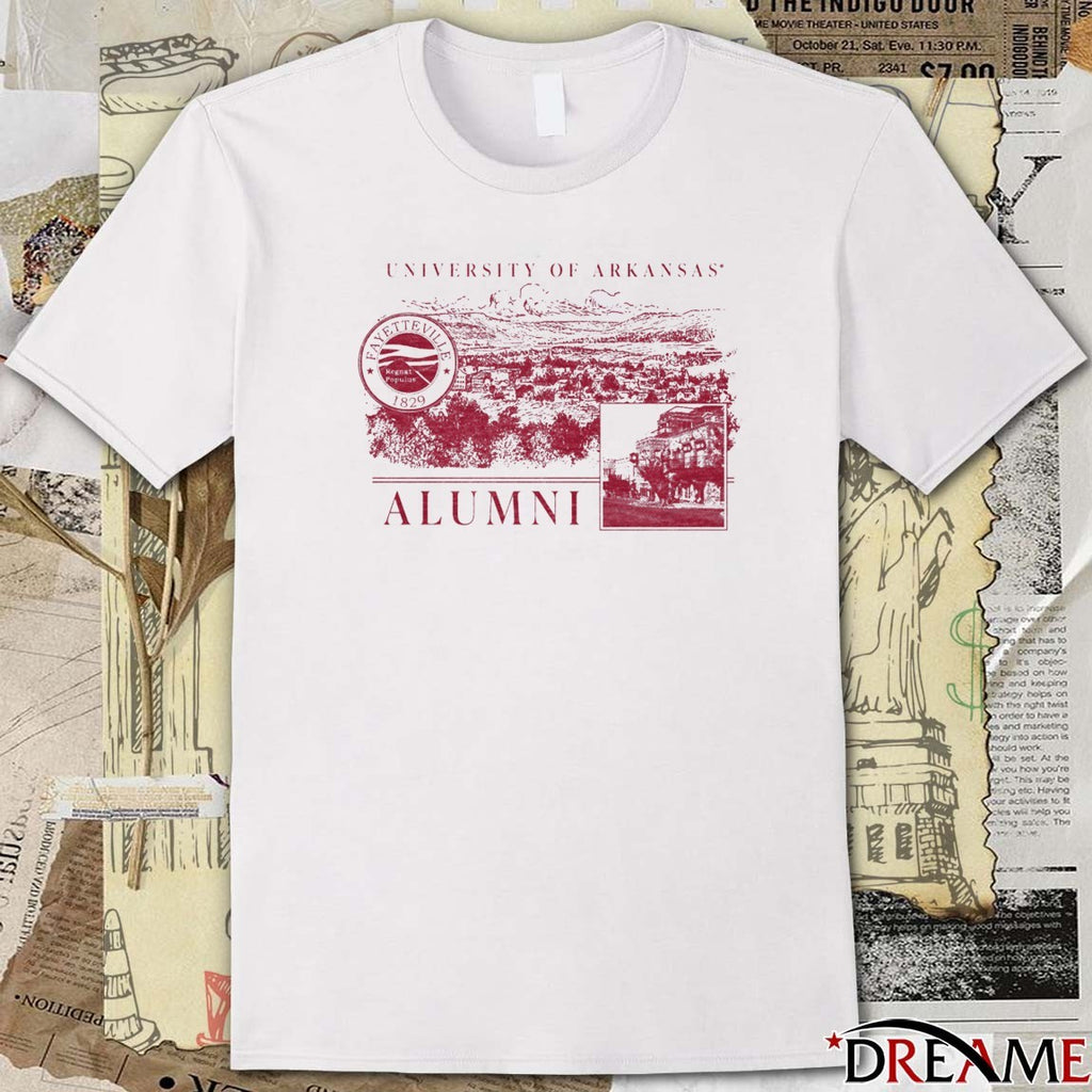 Arkansas Razorback University of Arkansas Alumni Collage Fayetteville 1829 t-shirt
