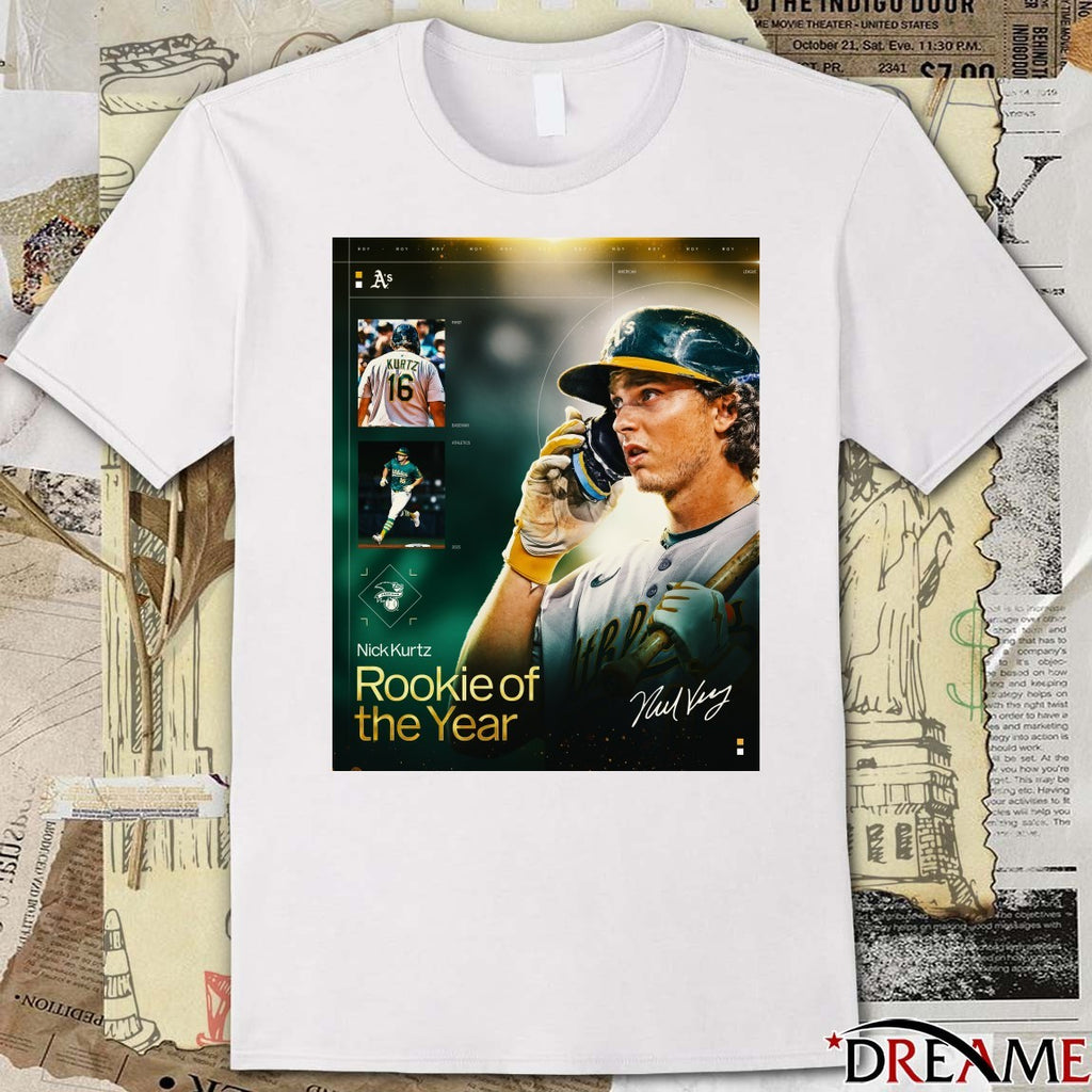 Athletics Nick Kurtz 2025 American League Jackie Robinson Rookie of the Year Signature Poster t-shirt
