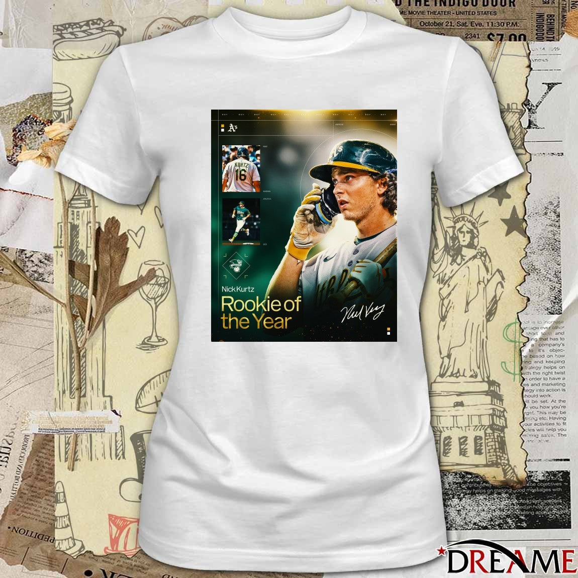 Athletics Nick Kurtz 2025 American League Jackie Robinson Rookie of the Year Signature Poster t-shirt