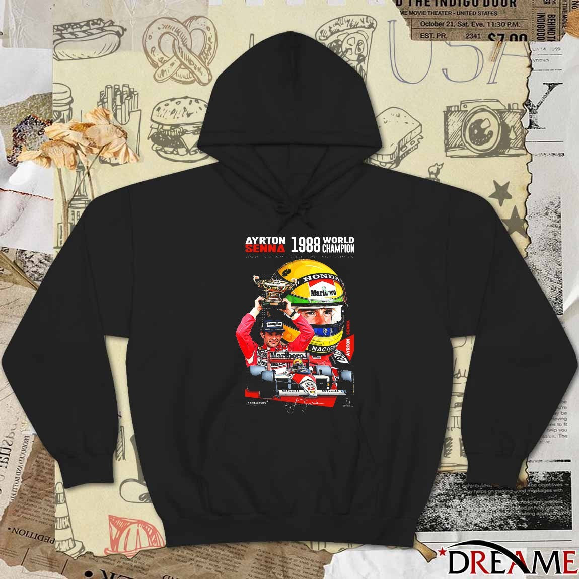 Ayrton Senna’s 1988 Champion San Marino Canada Detroit Great Britain Germany Hungary Belgium Japan Signature t-shirt