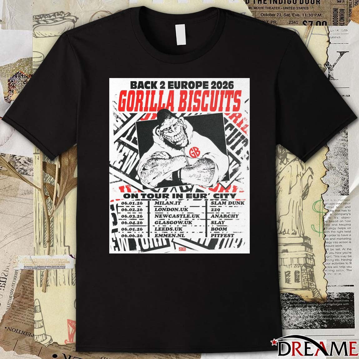 Back 2 Europe 2026 Gorilla Biscuits On Tour In Eur’ City Poster t-shirt