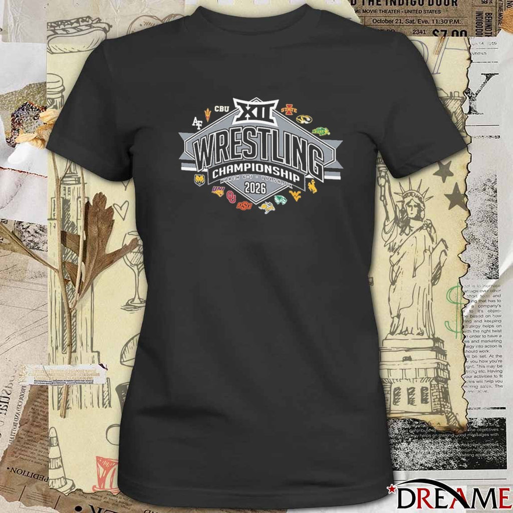 Big 12 Wrestling Championship March 6-7, 2026 Tulsa, Oklahoma All Team Logo t-shirt