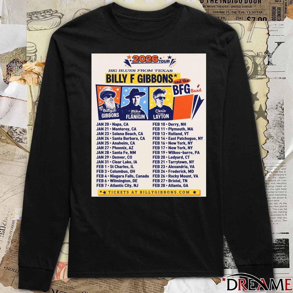 Big Blues Form Texas Billy F Gibbons And The BFG Band Concert 2026 Schedule Poster t-shirt