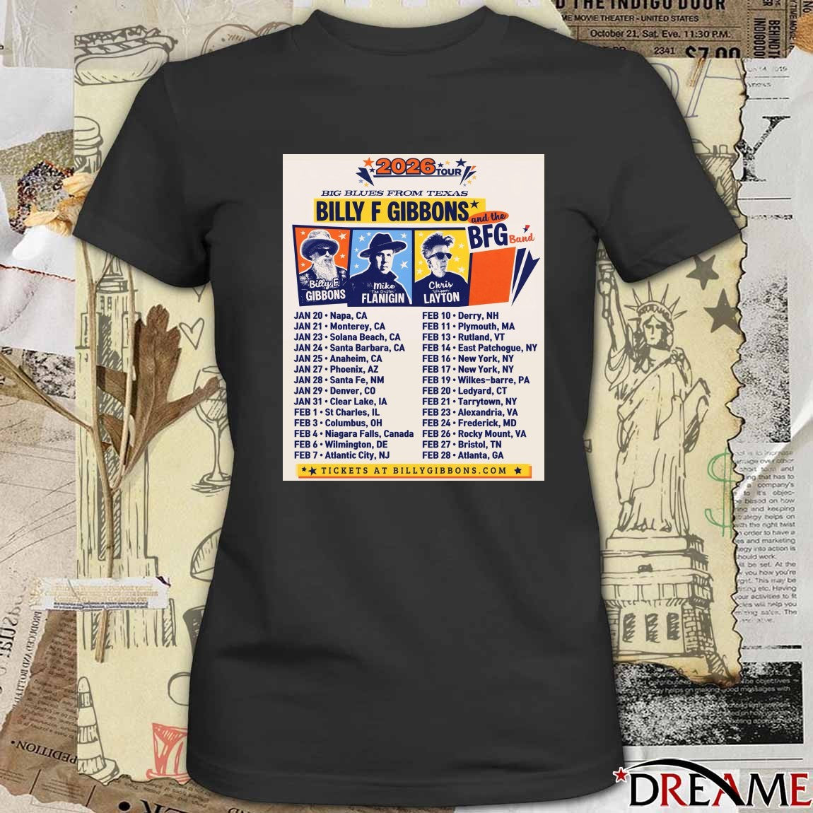 Big Blues Form Texas Billy F Gibbons And The BFG Band Concert 2026 Schedule Poster t-shirt