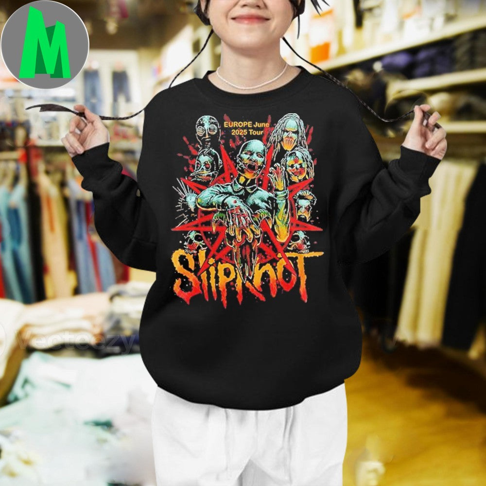 Black Slipknot Europe Tour 2025 Graphic T-Shirt