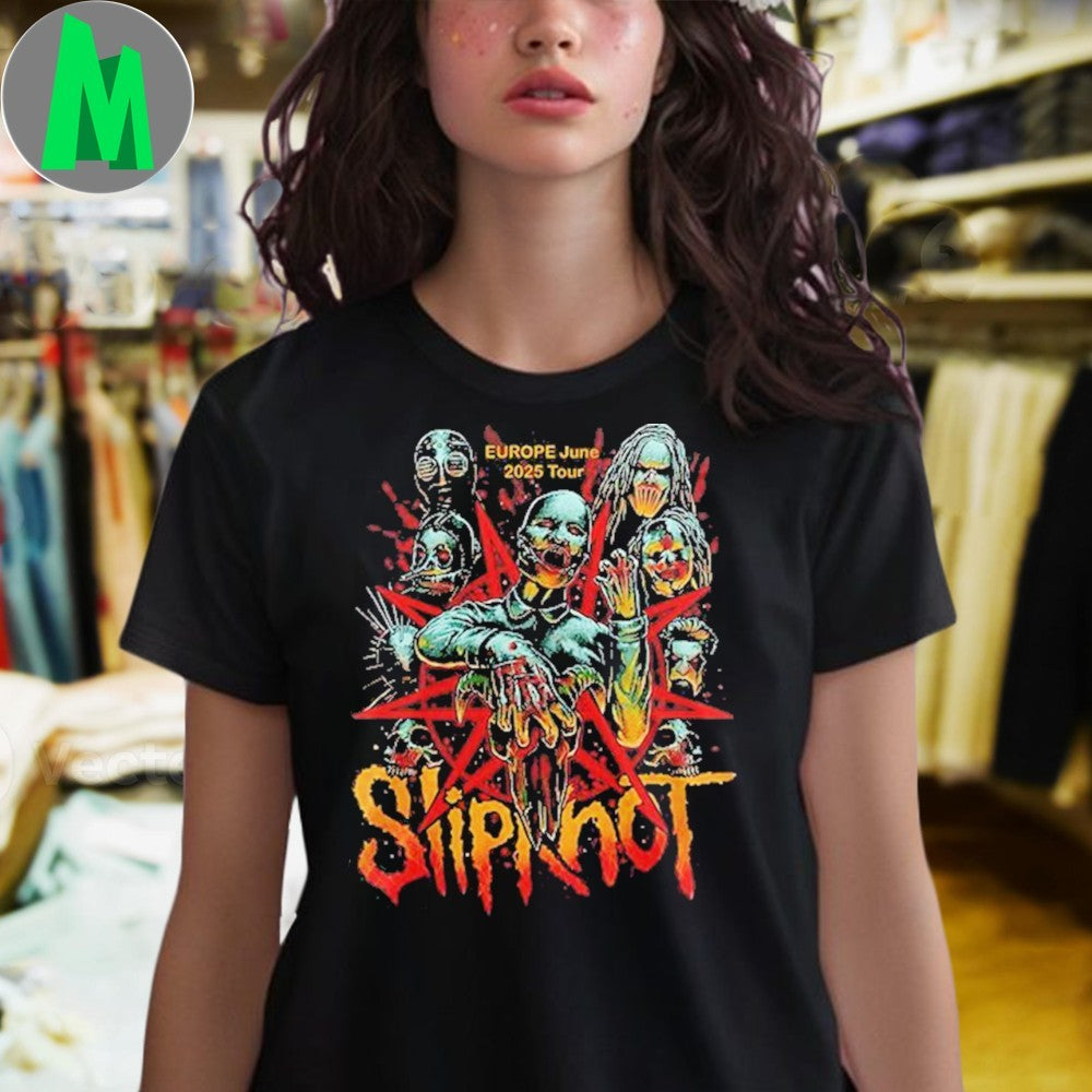 Black Slipknot Europe Tour 2025 Graphic T-Shirt