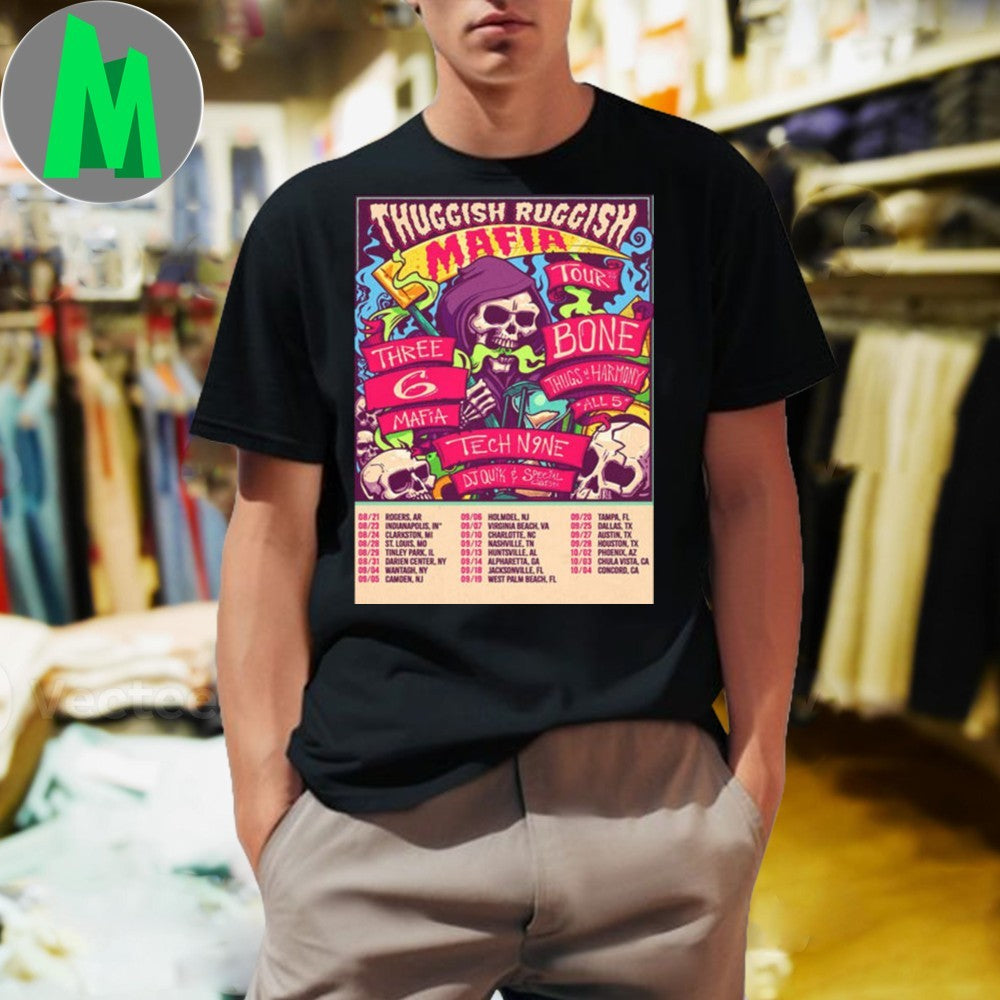 Bone Thugs-N-Harmony Three 6 Mafia On Thuggish Ruggish Mafia Tour 2025 Poster Schedule Tour Shirt