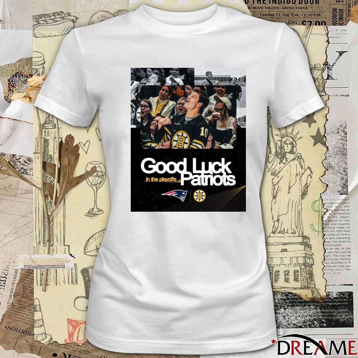 Boston Bruins Good Luck In The Playoffs Patriots Poster t-shirt