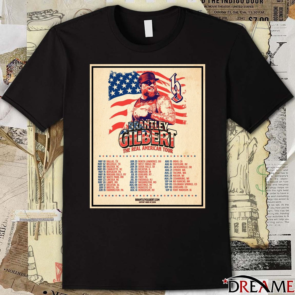 Brantley Gilbert The Real American Tour 2026 Schedule Poster Country Music Fan t-shirt