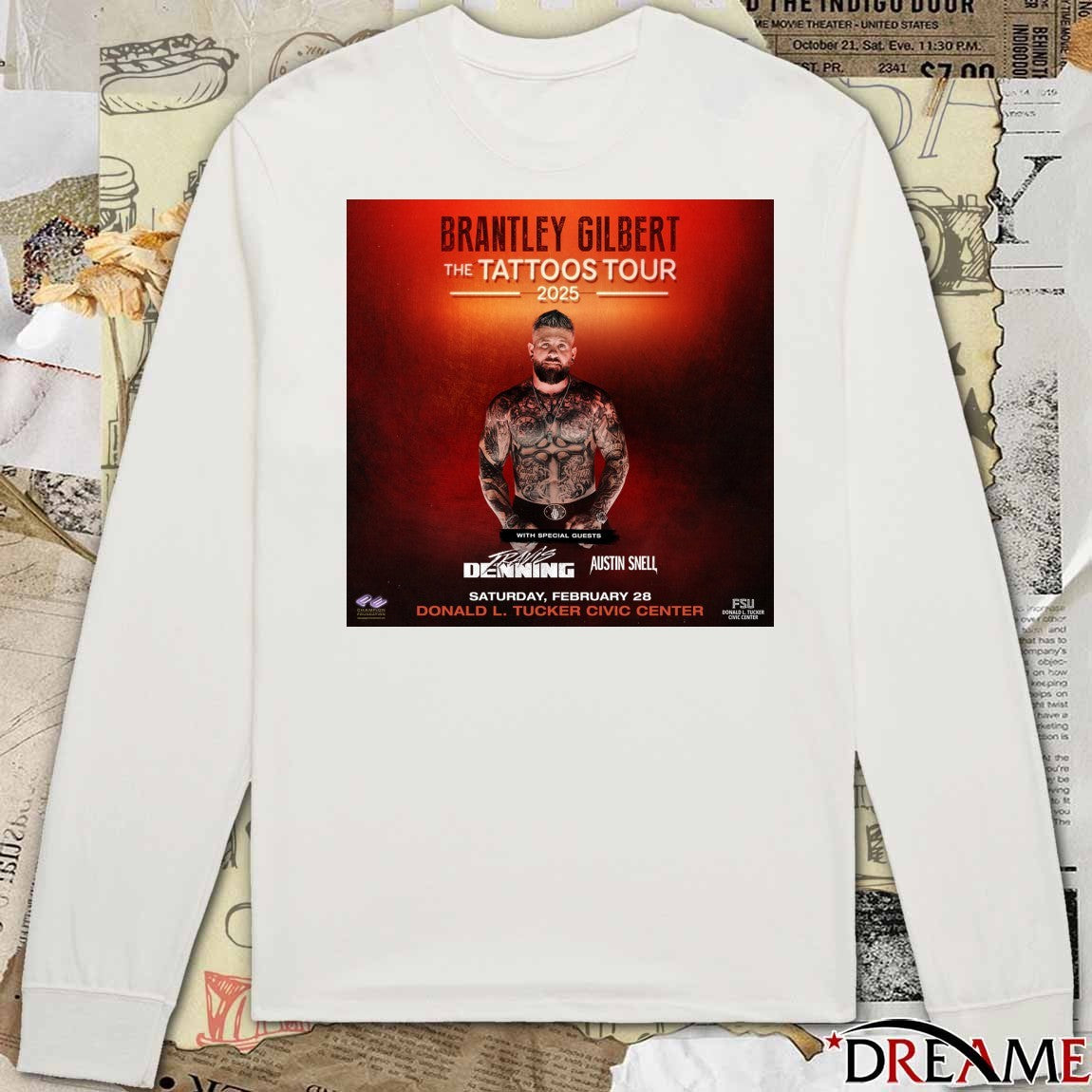 Brantley Gilbert The Tattoos Tour 2025 February 28 2026 Donald L Tucker Civic Center Poster t-shirt