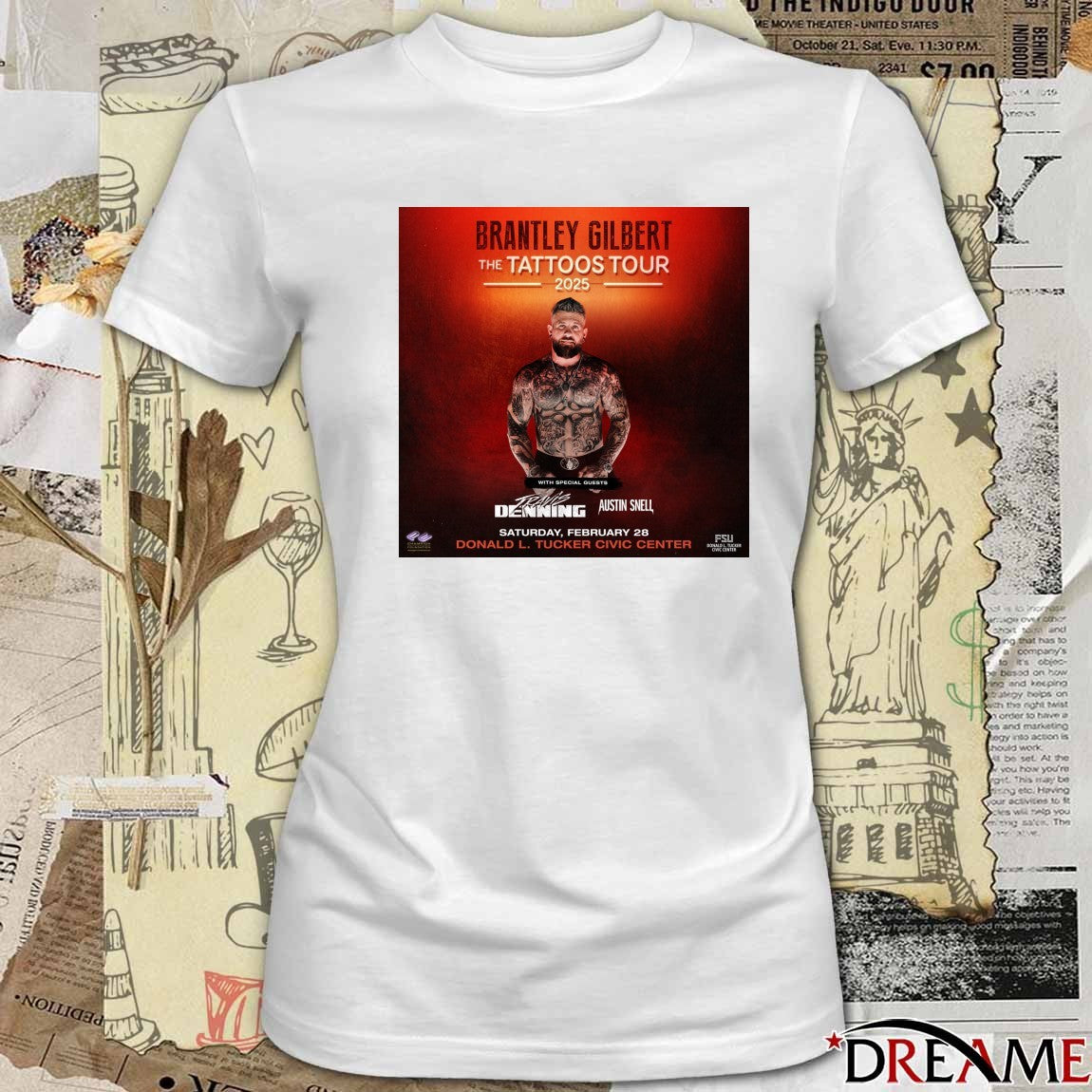 Brantley Gilbert The Tattoos Tour 2025 February 28 2026 Donald L Tucker Civic Center Poster t-shirt