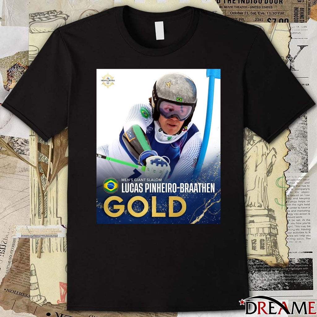 Brazil Men’s Giant Slalom Lucas Pinheiro-Braathen Gold Olympics t-shirt