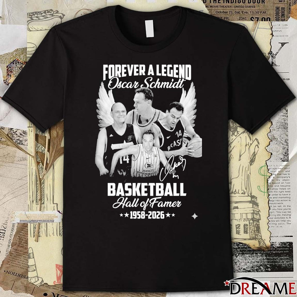 Brazilian Basketball Forever A Legends Oscar Schmidt Holy Hand Hall Of Famer 1958 2026 Signature t-shirt