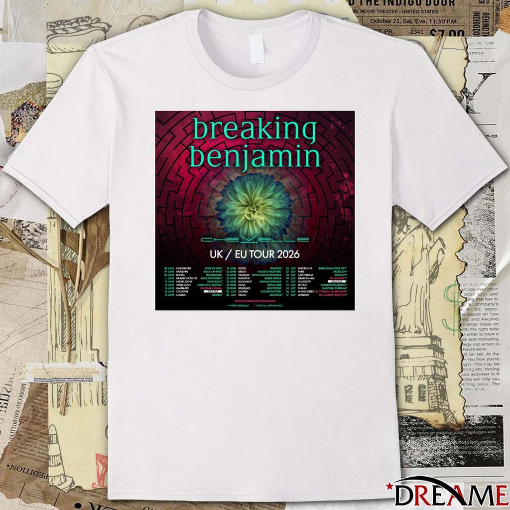 Breaking Benjamin’s 2026 UK EU Tour June 6 – July 17 2026 Poster t-shirt