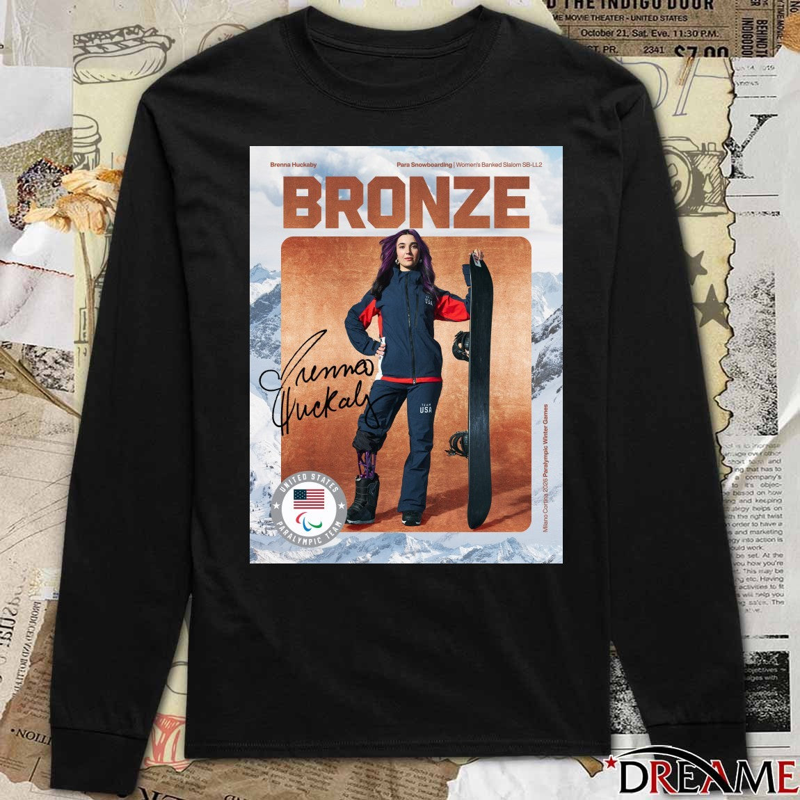 Brenna Huckaby Para Snowboarding Women’s Banked Slalom SB-LL2 Bronze Medal Milano Cortina 2026 Signature Poster t-shirt