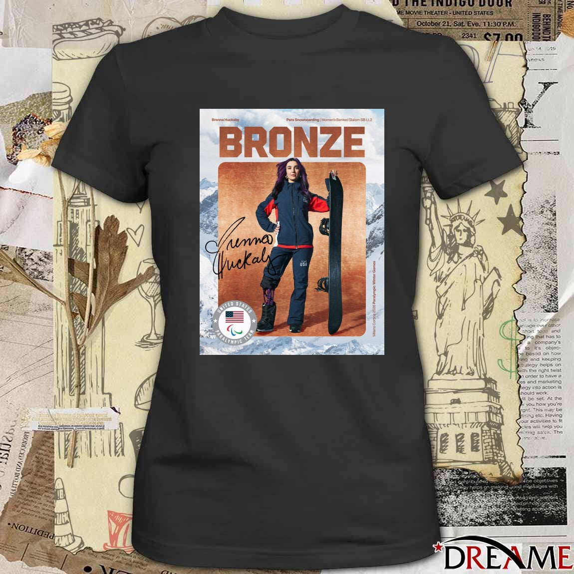 Brenna Huckaby Para Snowboarding Women’s Banked Slalom SB-LL2 Bronze Medal Milano Cortina 2026 Signature Poster t-shirt