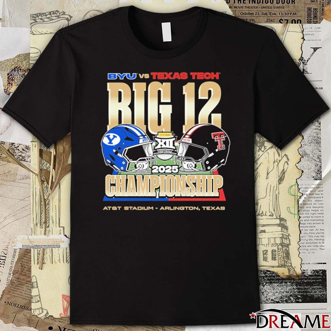 Byu Cougars Vs Texas Tech Red Raiders NCAA 2025 Big 12 Football Championship AT&T Stadium Arlington Texas Helmets t-shirt