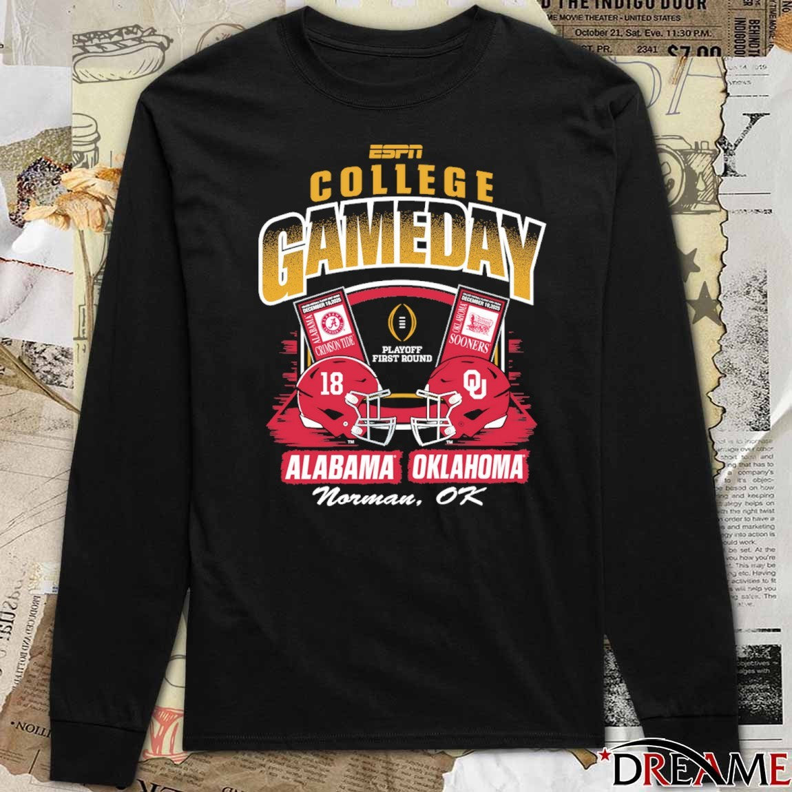 CFP ’25-’26 College Gameday Alabama vs. Oklahoma 1st Round Norman OK Ticket t-shirt