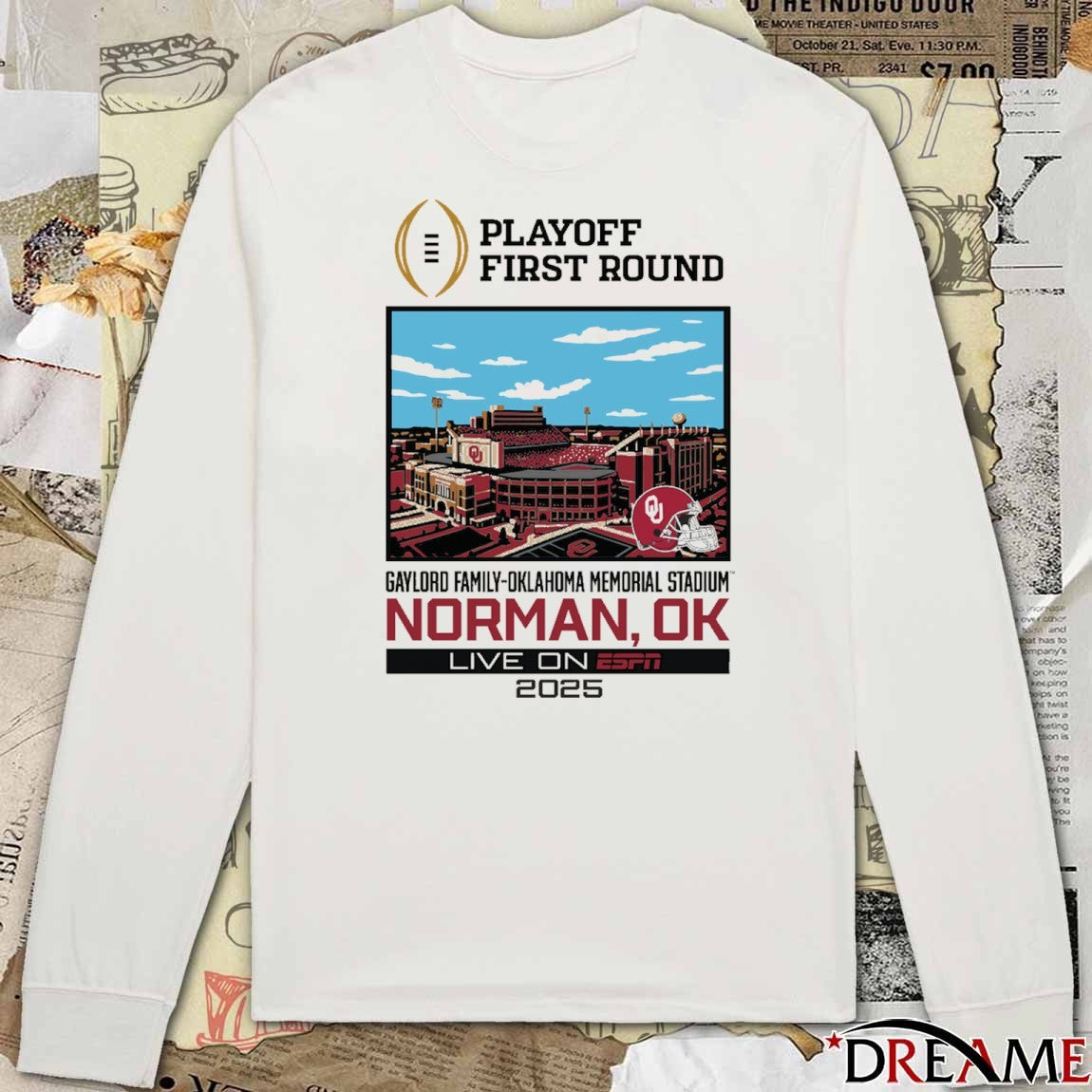 CFP ’25-’26 Oklahoma Sooners 1st Round Live From Gaylord Family Oklahoma Memorial Stadium Norman OK t-shirt