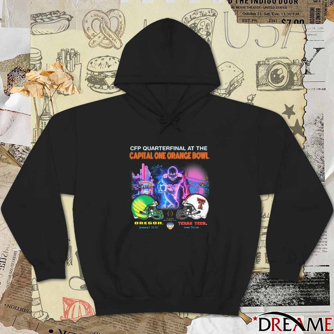 CFP Quarterfinal At The Capital One Orange Bowl Oregon Vs Texas Tech Jan 1 2026 South FL Helmets Art Deco Game t-shirt