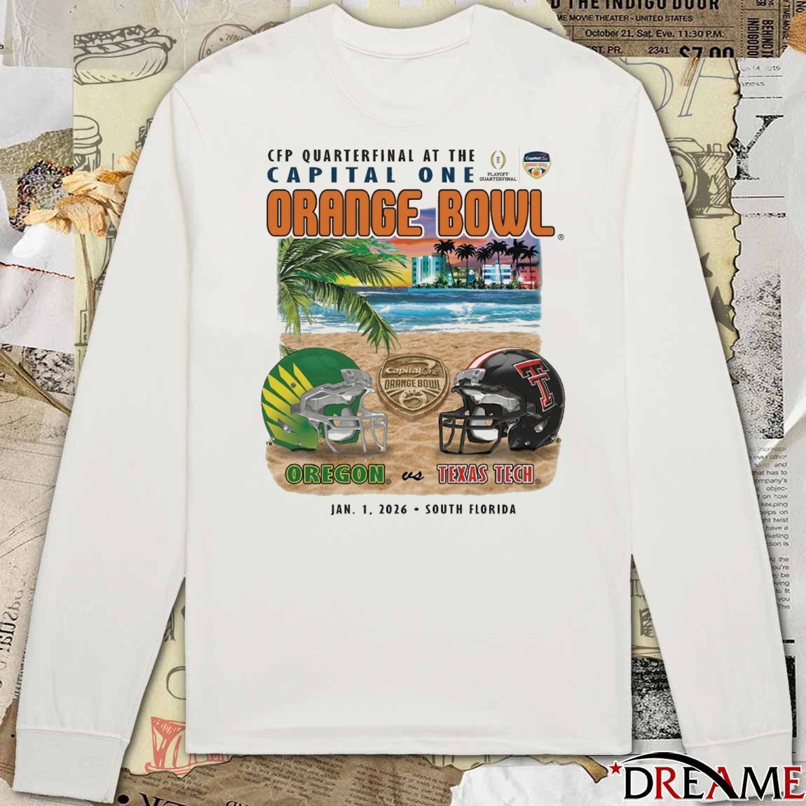 CFP Quarterfinal At The Capital One Orange Bowl Oregon Vs Texas Tech Jan 1 2026 South FL Sobe Showdown Helmets t-shirt